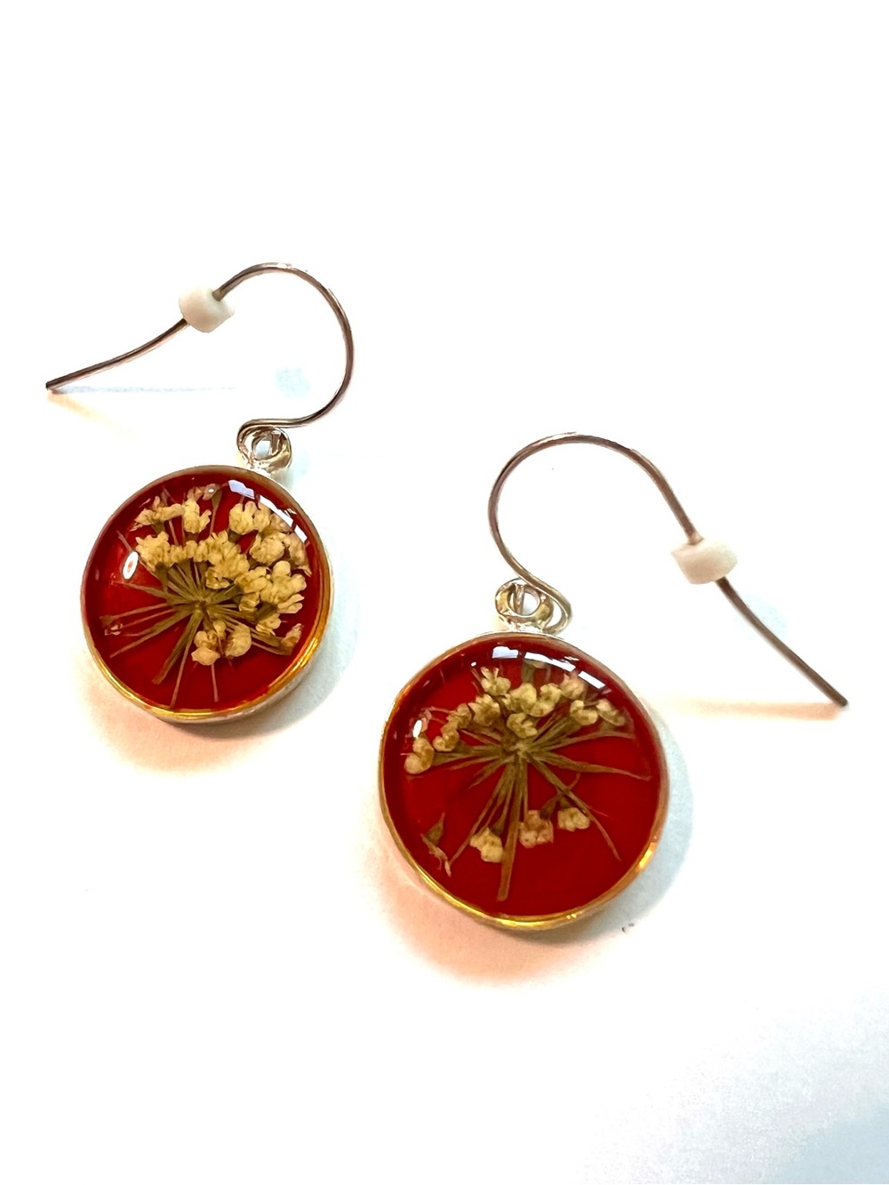 Anthropologie Handmade Red Resin real Flower  Earrings - Women Jewelry